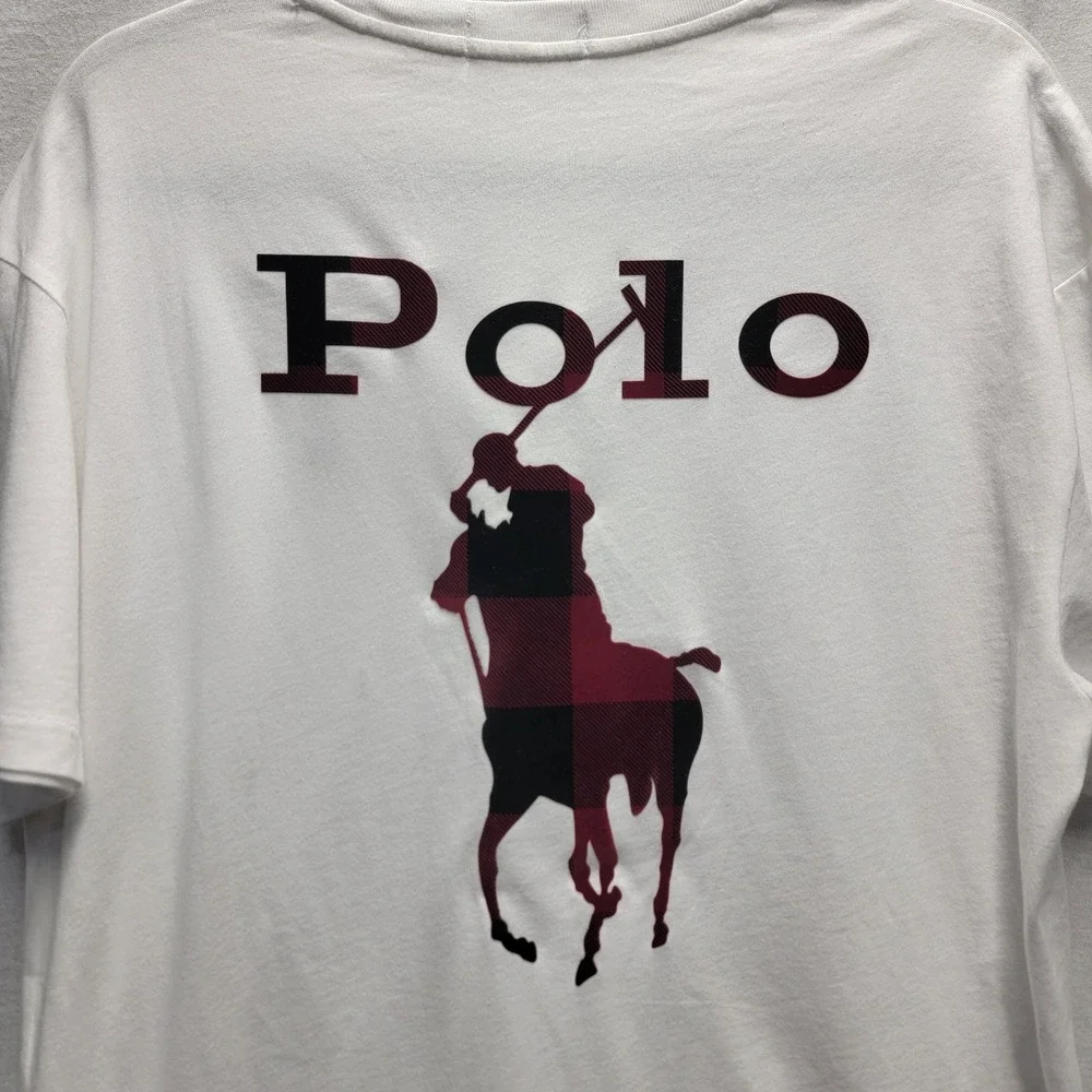 Polo‎ Ralph Lauren Men's SZ M Buffalo Check Plaid Big Pony White T-Shirt New